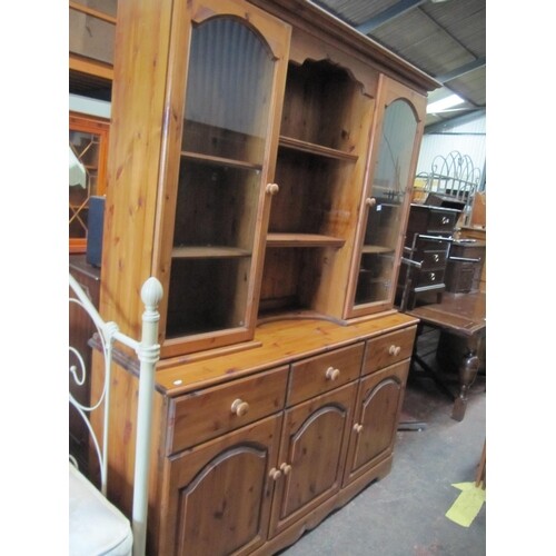 Solid Pine Triple Dresser with Glazed Doors to Top.