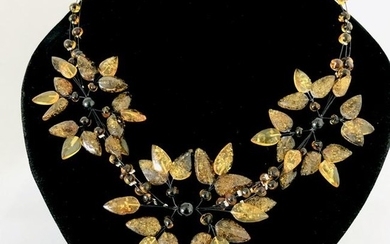 Staggering Amber Floral Necklace made from leaf like