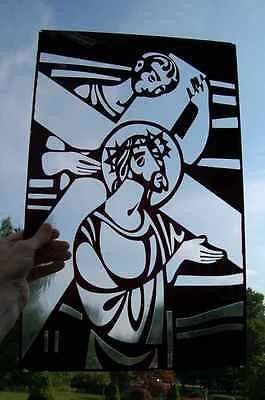Stained Glass + Etched Glass Window + Christ w/Cross+