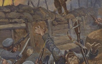 Stanley Llewellyn Wood, Welsh 1866¬®1928 - Captain E. N. Frankland Bell, Royal Inniskilling Fusiliers, Winning the Victoria Cross at Thiepval 1st July 1916; oil on board, signed lower right 'Stanley L. Wood', 48 x 32 cm Provenance: David Cohen Fine...