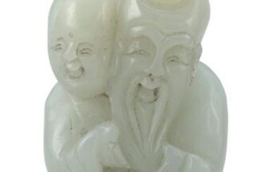 CARVED CELADON JADE FIGURE GROUP Qing Dynasty The...