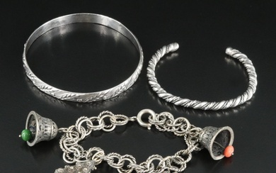 Sterling, 900 Silver, 800 Silver and Coral Featured in Vintage Bracelet Trio