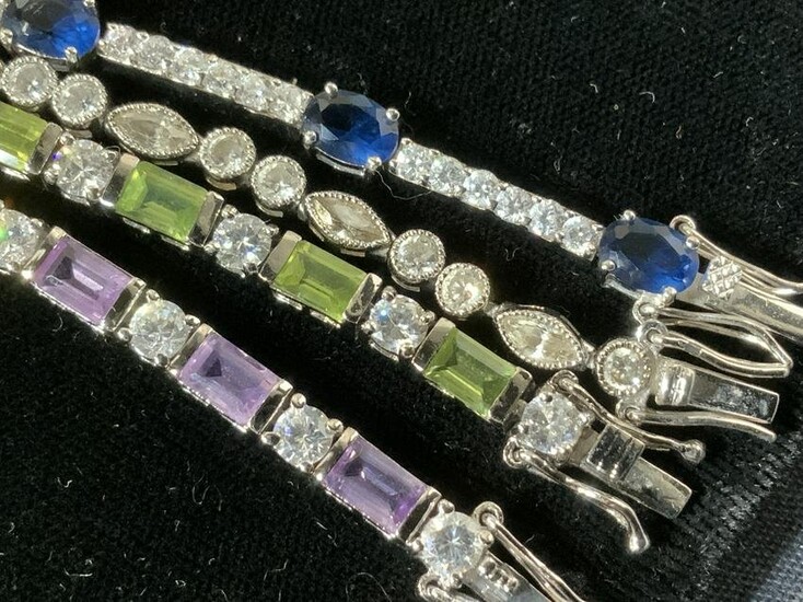 Sterling Silver Crystal & Nat. Stone Bracelets, 4