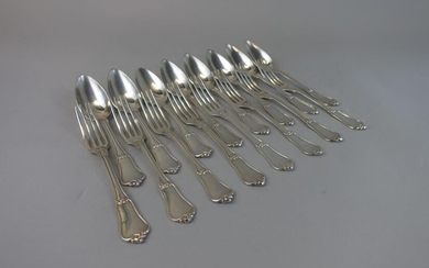Suite of 8 silver cutlery with knotted ribbon decoration (16 pieces).