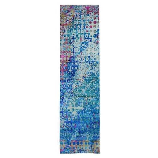 THE PEACOCK, Sari Silk Colorful Hand Knotted Runner