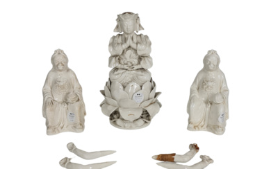 潮州白釉瓷塑三件一组 THREE PIECES OF CHAOZHOU WHITE GLAZED FIGURINES