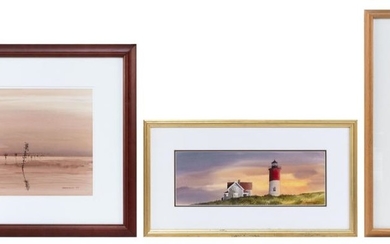 TOM STRINGE, Cape Cod, Contemporary, Three Cape Cod-related works:, Watercolors on paper, 5.5" x 14" and 10" x 15" sight. Largest fr...