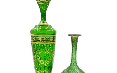 TWO GREEN BOHEMIAN GLASS VASES, LATE 19TH CENTURY Two...
