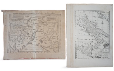 TWO MAPS: A NEW & ACCURATE MAP OF THE KINGDOMS OF NAPLES AND SICILY BY EMANUEL BOWEN, WITH ANOTHER MAP OF SYRIA, CYPERN, PALESTINA.... BY SEBASTIAN MUNSTER Munster: 15 3/4 x 12 1/2; Bowen: 11 3/4 x 16 1/2 in.