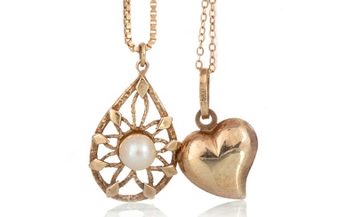 TWO PENDANTS ON CHAINS AND A DRESS RING