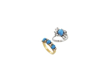 TWO RINGS respectively in white gold with turquoise...