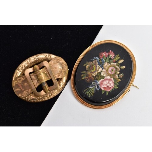 TWO VICTORIAN BROOCHES, to include a yellow metal hollow ova...