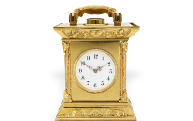 Table clock: rare and very fine Art nouveau miniature travel clock with minute repeater, ca. 1910