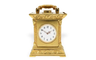 Table clock: rare and very fine Art nouveau miniature travel clock with minute repeater, ca. 1910