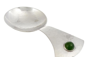 The Kalo Shop tea caddy spoon mounted with an applied cabochon stone 1 1/4"w x 2 7/8"l