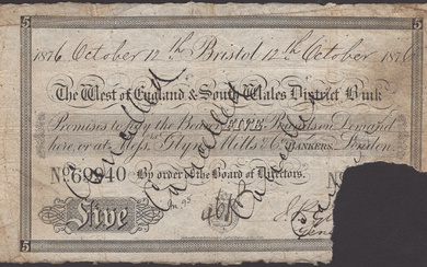 The West of England & South Wales District Bank, Bristol, cancelled £5,...