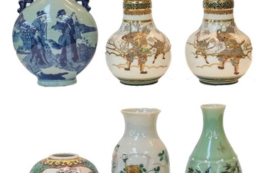 A collection of Oriental ceramics, including: a modern blue...