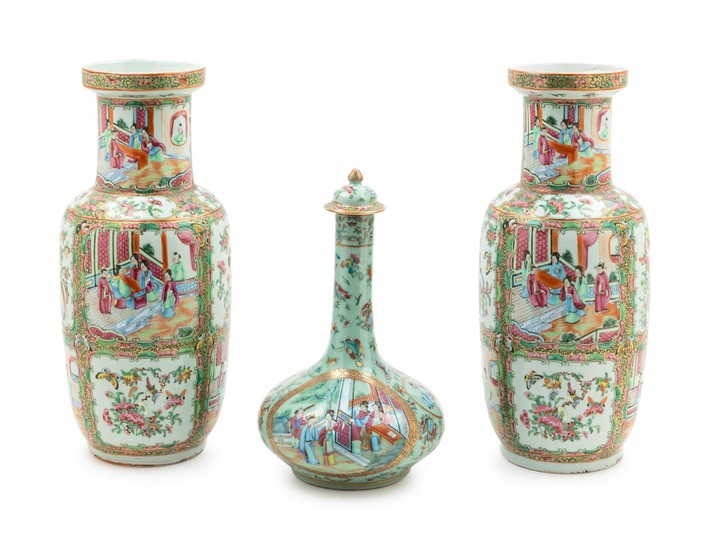 Three Chinese Export Famille Rose Porcelain Vases