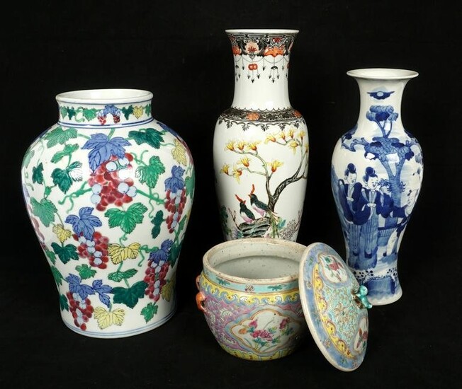 Three Chinese Vases and Covered Jar