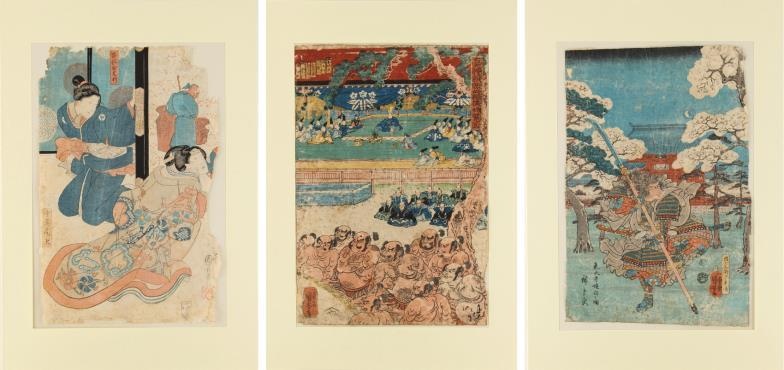 Three mid 19th century Japanese woodblock prints by Kuniyoshi...