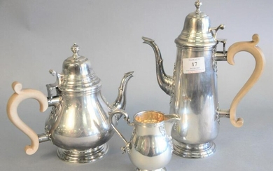 Three piece English sterling silver tea and coffee set