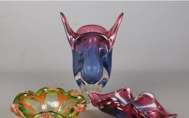 Three pieces of art glass. Two possibly by Josef Hospodka, t...