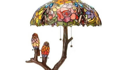 Tiffany Style Tree-Table and Two Birds Lamp
