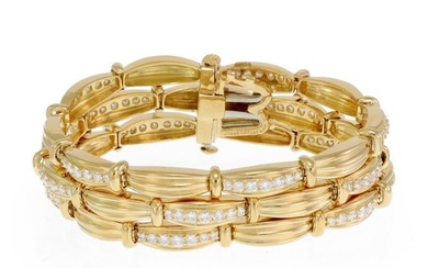 Tiffany & Co. 4.5ct Signature Diamond 18k Yellow Gold Triple Row Link Bracelet
