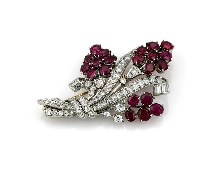 Tiffany & Co. Deco Burma Ruby Diamond Plat Brooch
