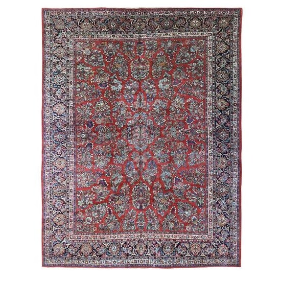 Tomato Red, Antique Persian Sarouk Hand Knotted 100%