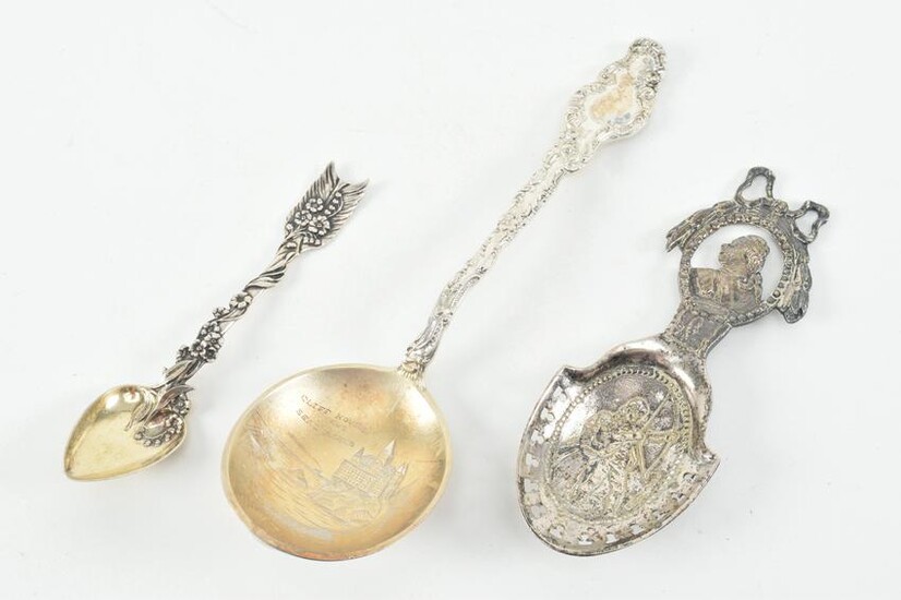 Trio sterling silver spoons. 19th & 20th Century.