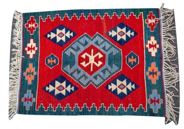 Turkish Vintage Small Kilim Wool Rug Door Mat