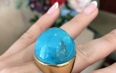 Turquoise High Dome Cocktail Ring in 18k Yellow Gold