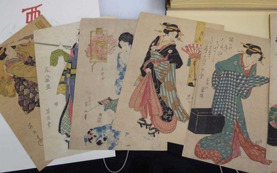 Twelve reproduction Japanese woodblock prints depicting female beauties, from the...