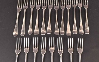 Twenty English Silver Hanoverian Pattern Forks
