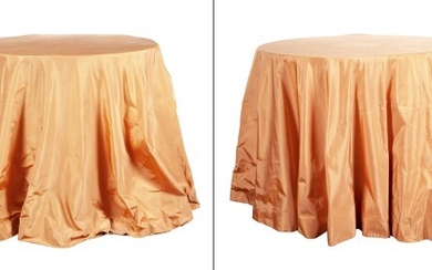 Two Apricot Colored Silk Taffeta Fabric Draped Tables