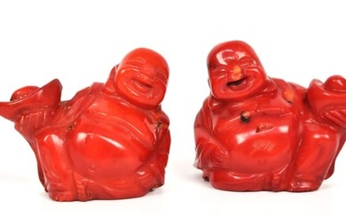 Two Chinese Carved Coral Buddha
