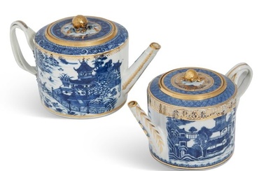 Two Chinese Export parcel gilt porcelain teapots