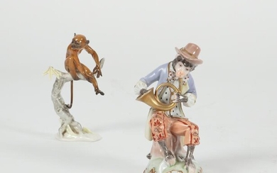 Two German porcelain monkey figural groups