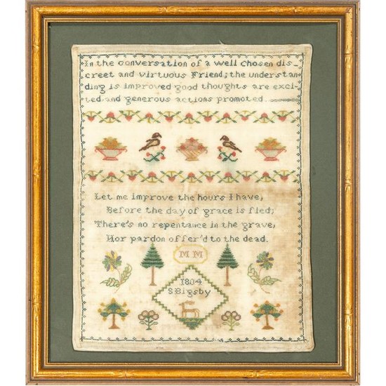 Two Pictorial and Verse Needlework Samplers