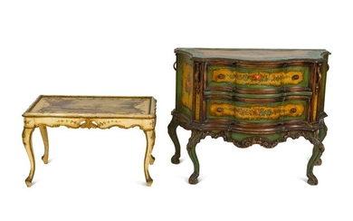 Two Pieces of Venetian Style Painted Furniture Commode