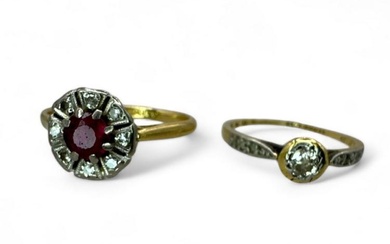 Two early 20th century diamond set rings, both marked as...