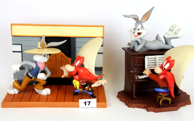 Two limited edition Wedgwood and Coalport group figures of Looney Tune characters, with boxes and certificates, tallest H. 24cm.