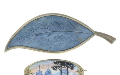 Two mid 20th century enamel brooches