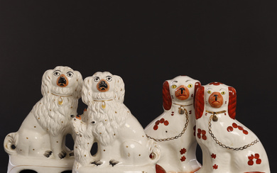 Two pairs of Staffordshire dogs, inter alia Arthur Wood, earthenware, England, (4).