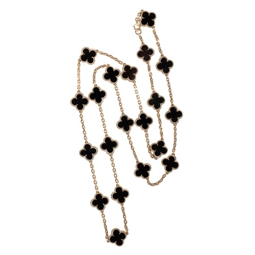 VAN CLEEF & ARPELS: AN ALHAMBRA GOLD AND ONYX ICONIC NECKLAC...