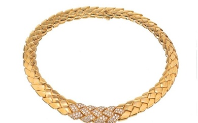 Van Cleef & Arpels 18K Yellow Gold Substantial Woven Design Diamond Collar Necklace