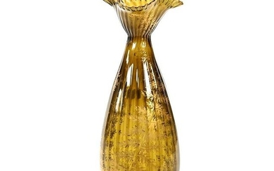Vase, Solid Olive Ribbed Art Glass