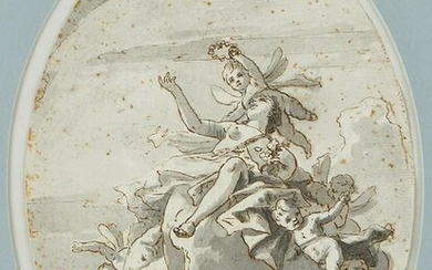 Venetian Old Master Drawing Venus w/ Putti