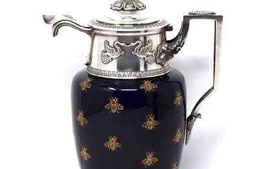 Victor Boivin, Antique French .950 silver mounted porcelain claret jug